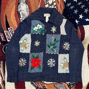 Vintage Carly St. Claire Holiday Zip Up Cardigan (M)